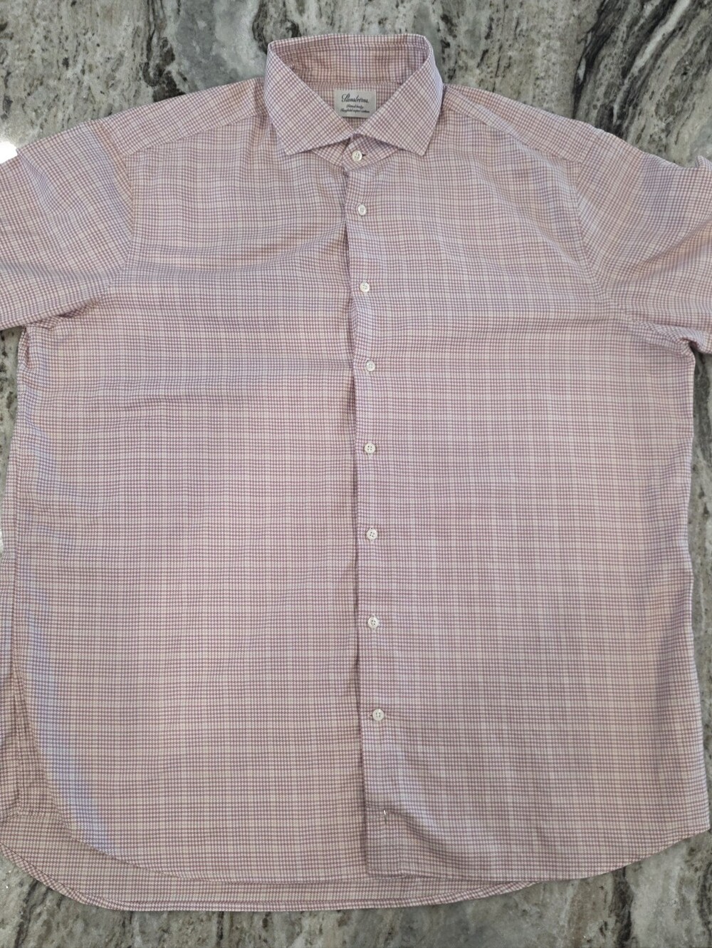 Stenströms Shirt Mens 18 46 Fitted Body Twofold Super Cotton Pink Peach Check